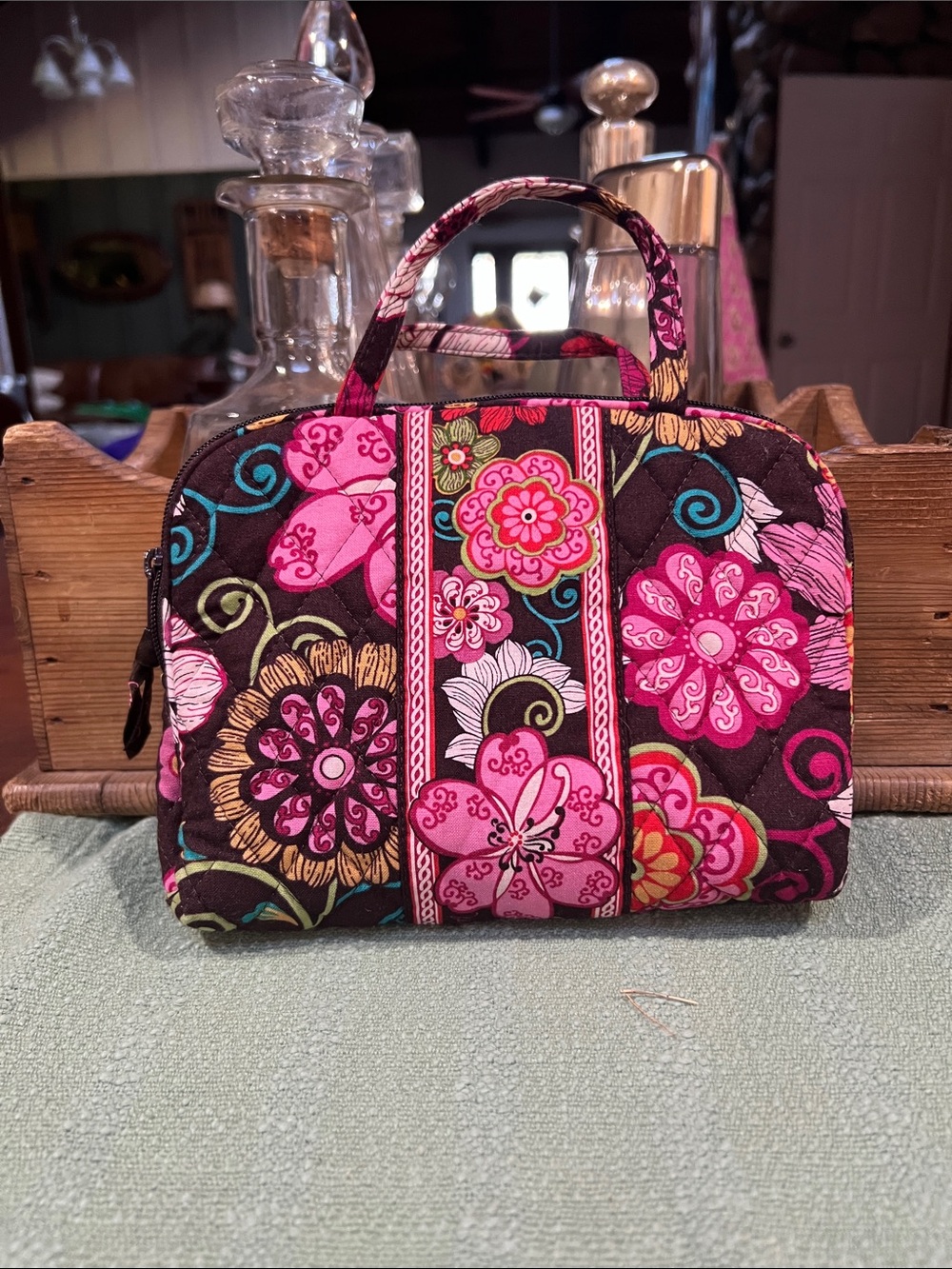 Vera Bradley Small Cosmetic Bag in Retired Mod Floral Pink Pattern
